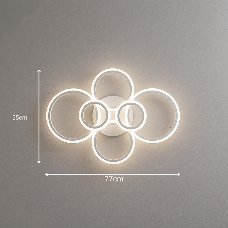 LED lustr s dálkovým ovládáním BETTY 82W, 6 kruhů, studené/teplé/neutrální světlo, stmívatelné, bílý LED lustr s dálkovým ovládáním Výchozí název Alessandro Design