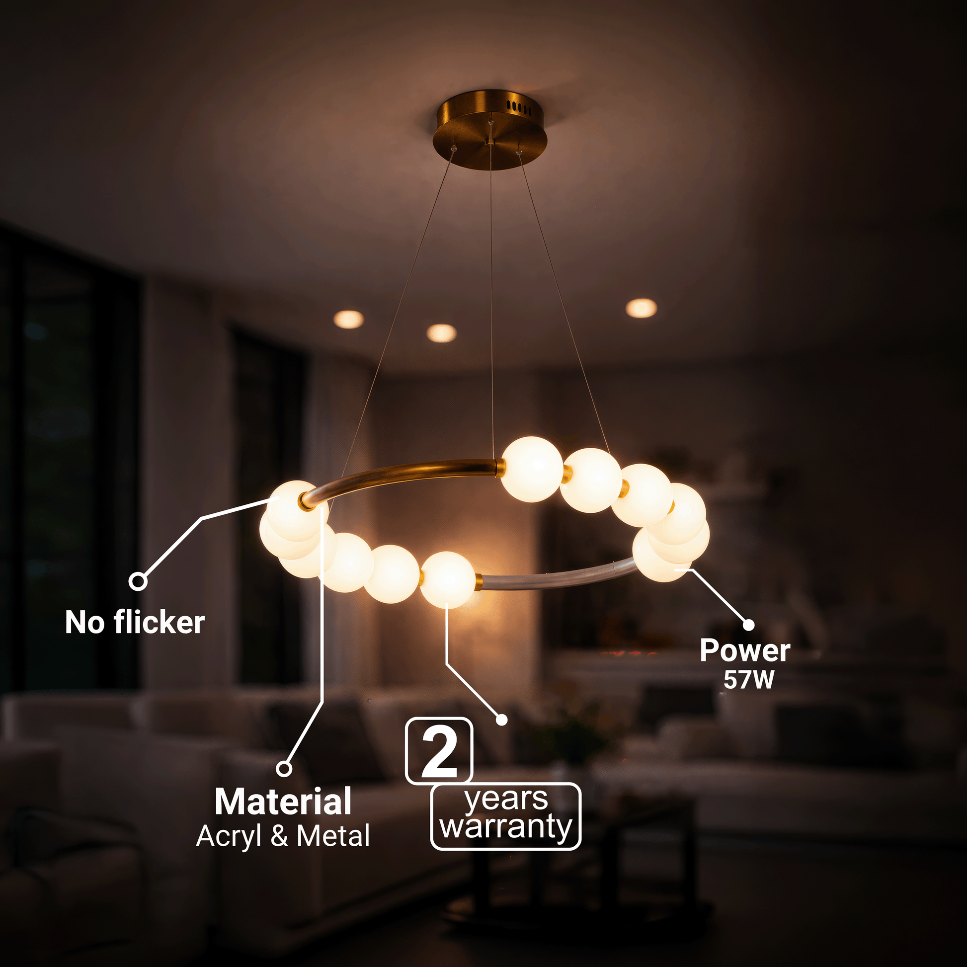 LED závěsné světlo Akrylové Nova 57W s dálkovým ovládáním, stmívatelné, 3000K/4000K/6000K, zlaté, kovové a akrylové LED lustry s dálkovým ovládáním Výchozí název Alessandro Design