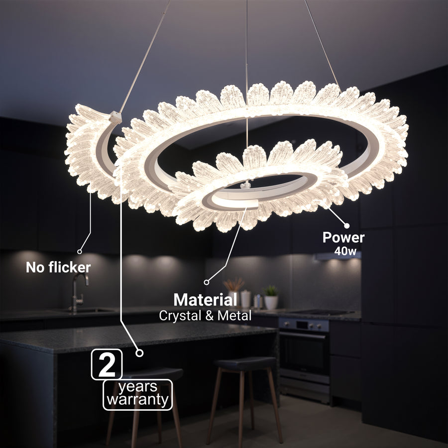 LED lustr s dálkovým ovládáním LT188WH, krystal a kov, 40W, stmívatelný, nastavitelná výška, studené/teplé/neutrální světlo, luxusní osvětlení LED lustry s dálkovým ovládáním Výchozí název Alessandro Design