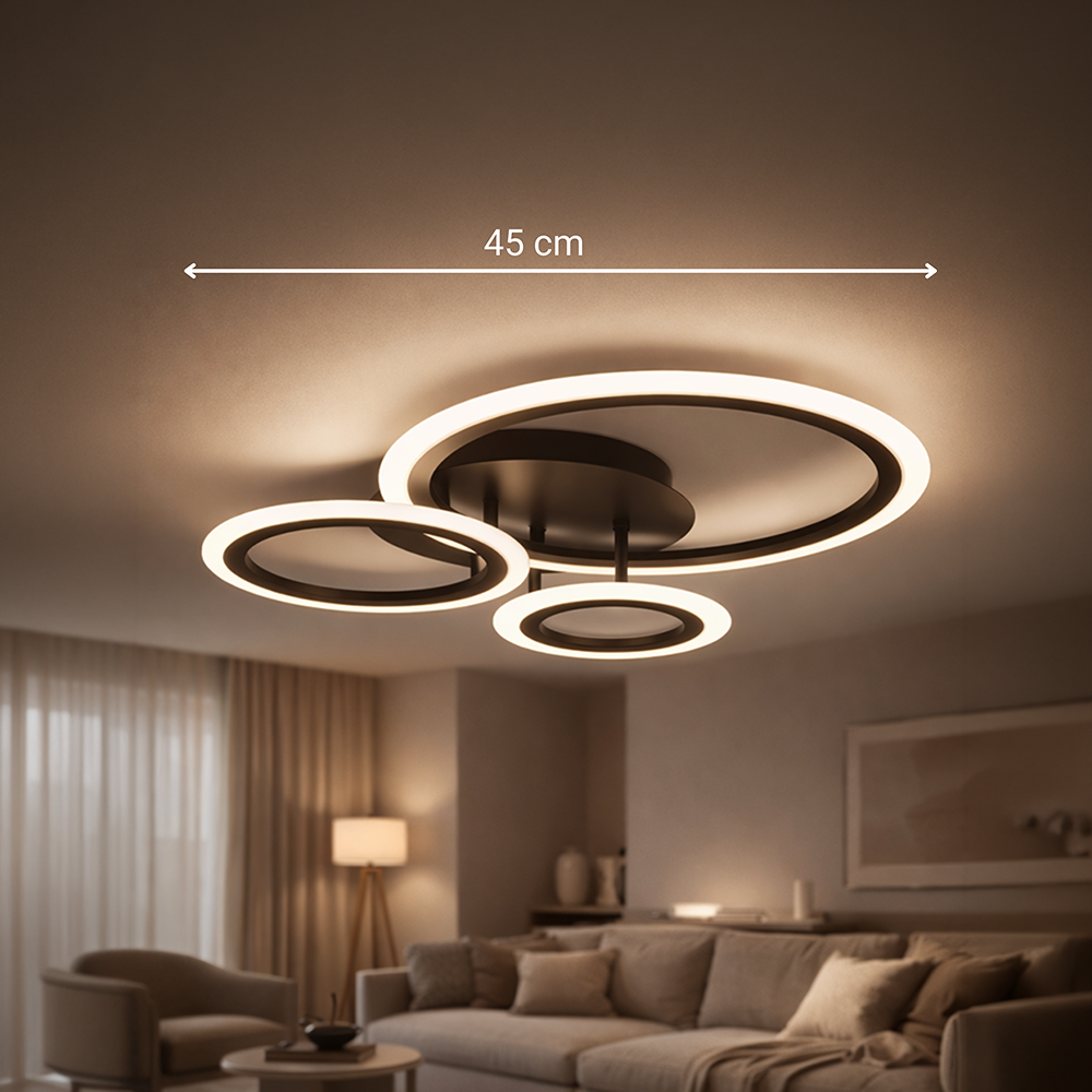 LED lustr s dálkovým ovládáním BETTY 40W, 3 kruhy, studené/teplé/neutrální světlo, stmívatelné, černé LED lustry s dálkovým ovládáním Výchozí název Alessandro Design