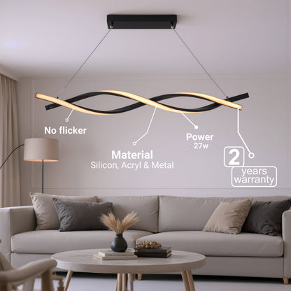 Závěsný LED lustr s dálkovým ovládáním, FLUX, 27W, 116cm, studené/teplé/neutrální světlo 3000K/4000K/6000K, stmívatelný, černý, nastavitelná výška, kovové a silikonové moderní lustry Výchozí název Design Alessandro