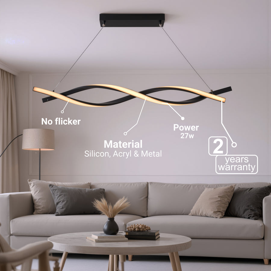 Závěsný LED lustr s dálkovým ovládáním, FLUX, 27W, 116cm, studené/teplé/neutrální světlo 3000K/4000K/6000K, stmívatelný, černý, nastavitelná výška, kovové a silikonové moderní lustry Výchozí název Design Alessandro