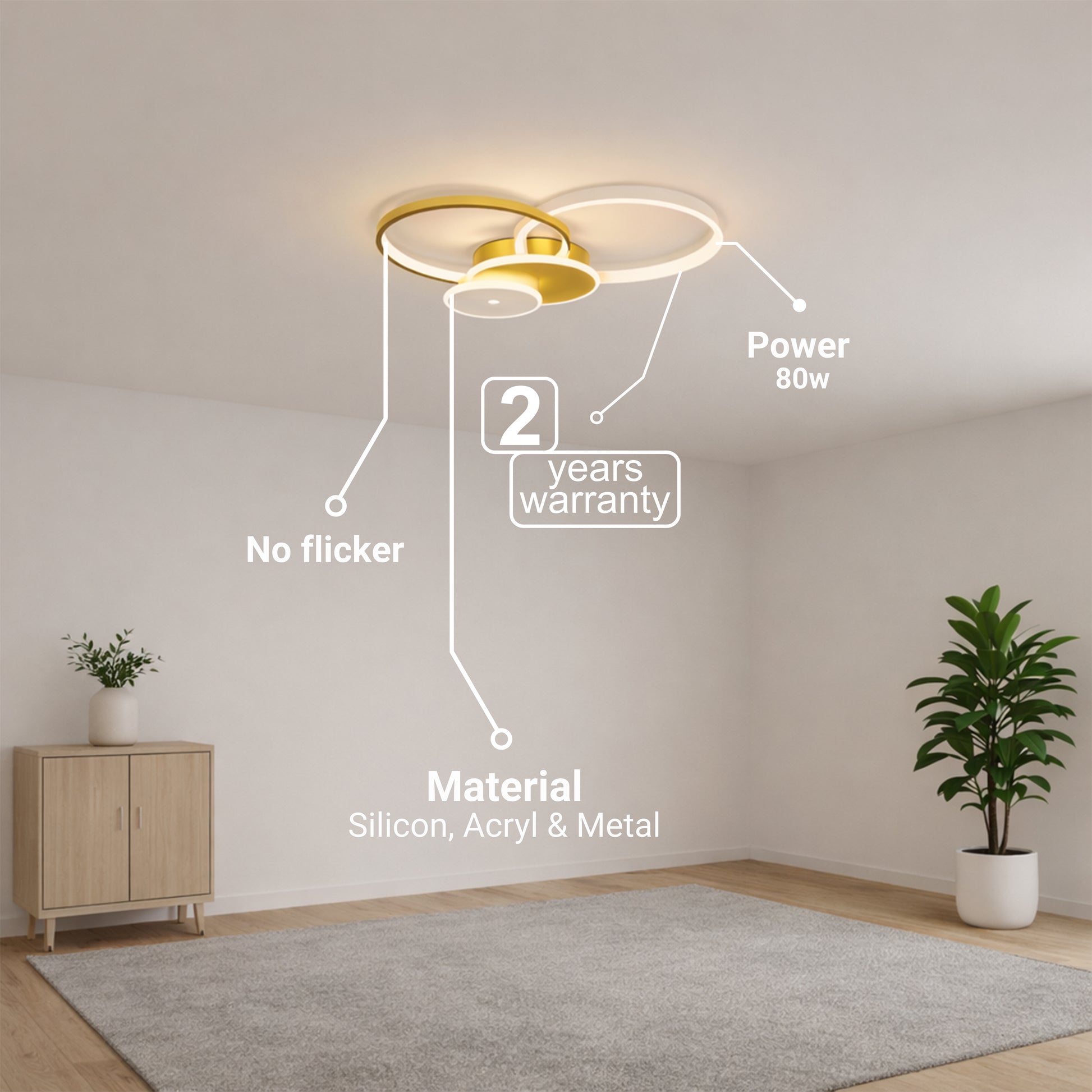 LED lustr s dálkovým ovládáním KILLIAN 80W, 4 kruhy, studené/teplé/neutrální světlo, stmívatelné, zlaté LED lustry s dálkovým ovládáním Výchozí název Alessandro Design