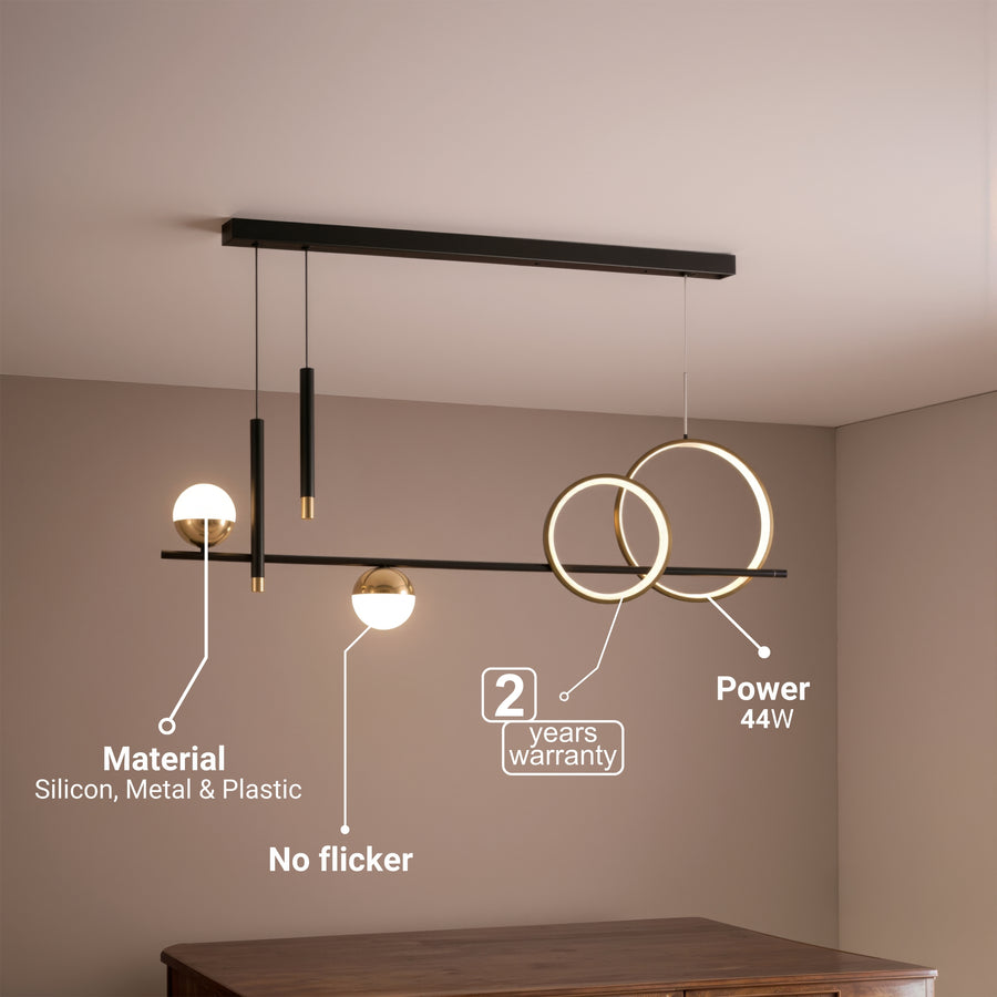 Závěsný LED lustr s dálkovým ovládáním DAMARA 44W, studené/teplé/neutrální světlo, stmívatelné, černé, výškově nastavitelné LED lustry s dálkovým ovládáním Výchozí název Alessandro Design
