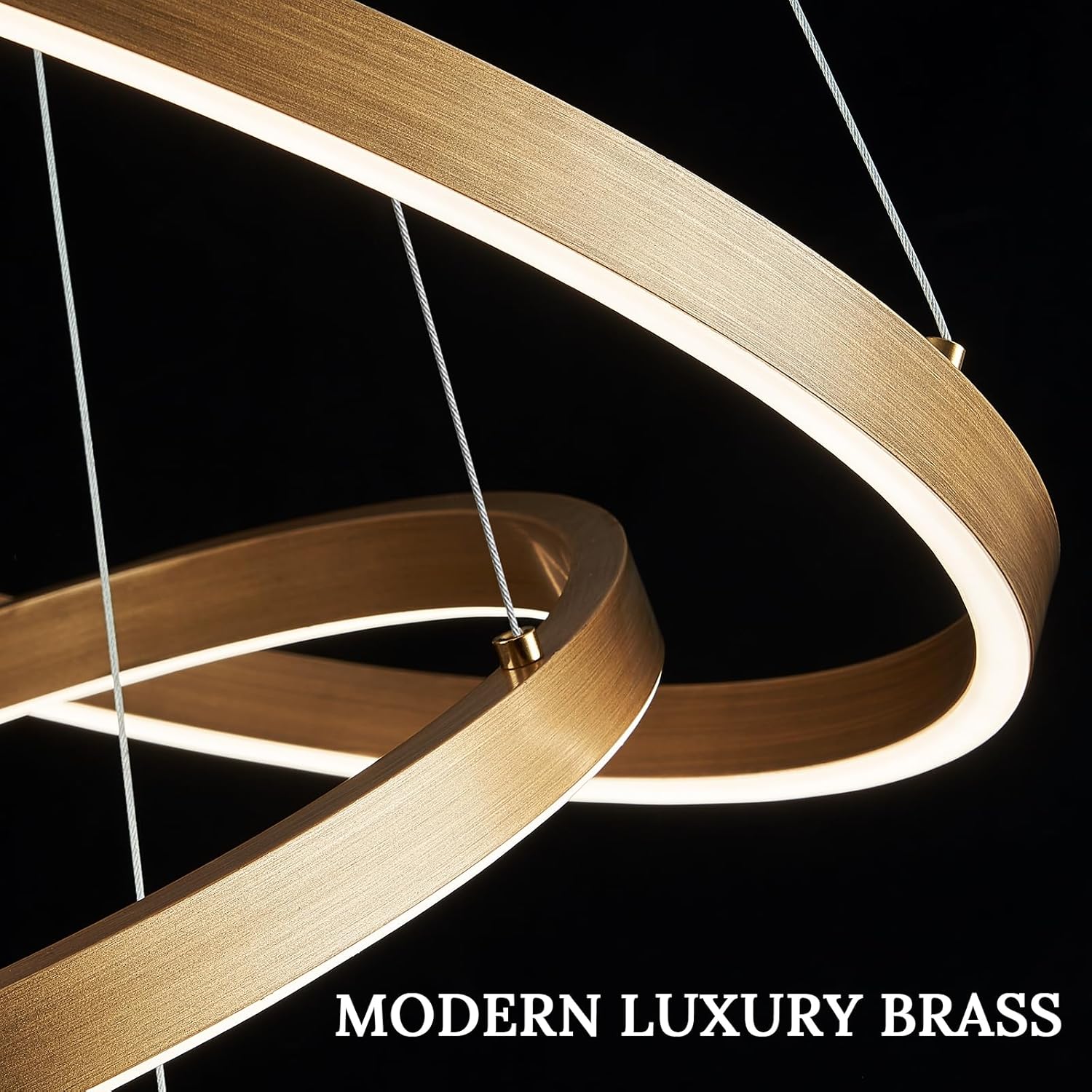 Závěsný LED lustr, ANINA, 34W, 1 kruh, Průměr 50 cm, Studené/Teplé/Neutrální světlo 3000K/4000K/6000K, Stmívatelné, Lesklá zlatá bílá, Nastavitelná výška, Kovové a akrylové LED lustry s dálkovým ovládáním Výchozí název Alessandro Design
