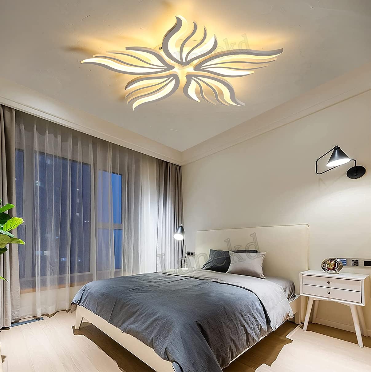 LED lustr s dálkovým ovládáním SAKURA 62W, 5 okvětních lístků, studené/teplé/neutrální světlo, stmívatelné, bílý LED lustr s dálkovým ovládáním Výchozí název Alessandro Design