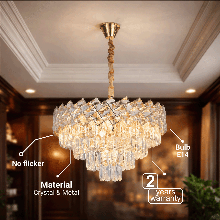 Křišťálový lustr WINDSOR Elegance 8x E14, průměr 39 cm, lesklé zlato, nastavitelná výška, kov a křišťálové křišťálové lustry Výchozí název Alessandro Design