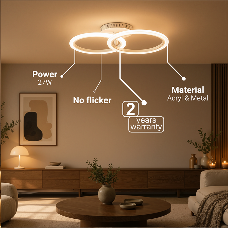 LED lustr s dálkovým ovládáním BETTY 27W, 2 kruhy, studené/teplé/neutrální světlo, stmívatelné, bílý LED lustr s dálkovým ovládáním Výchozí název Alessandro Design