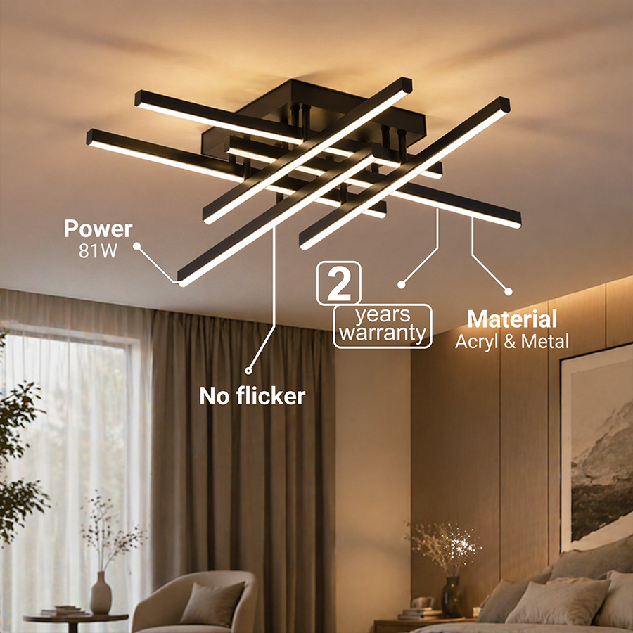 LED lustr s dálkovým ovládáním LINEX, 81W, 6 prvků, lineární, studené/teplé/neutrální světlo, stmívatelné, černé LED lustry s dálkovým ovládáním Výchozí název Alessandro Design