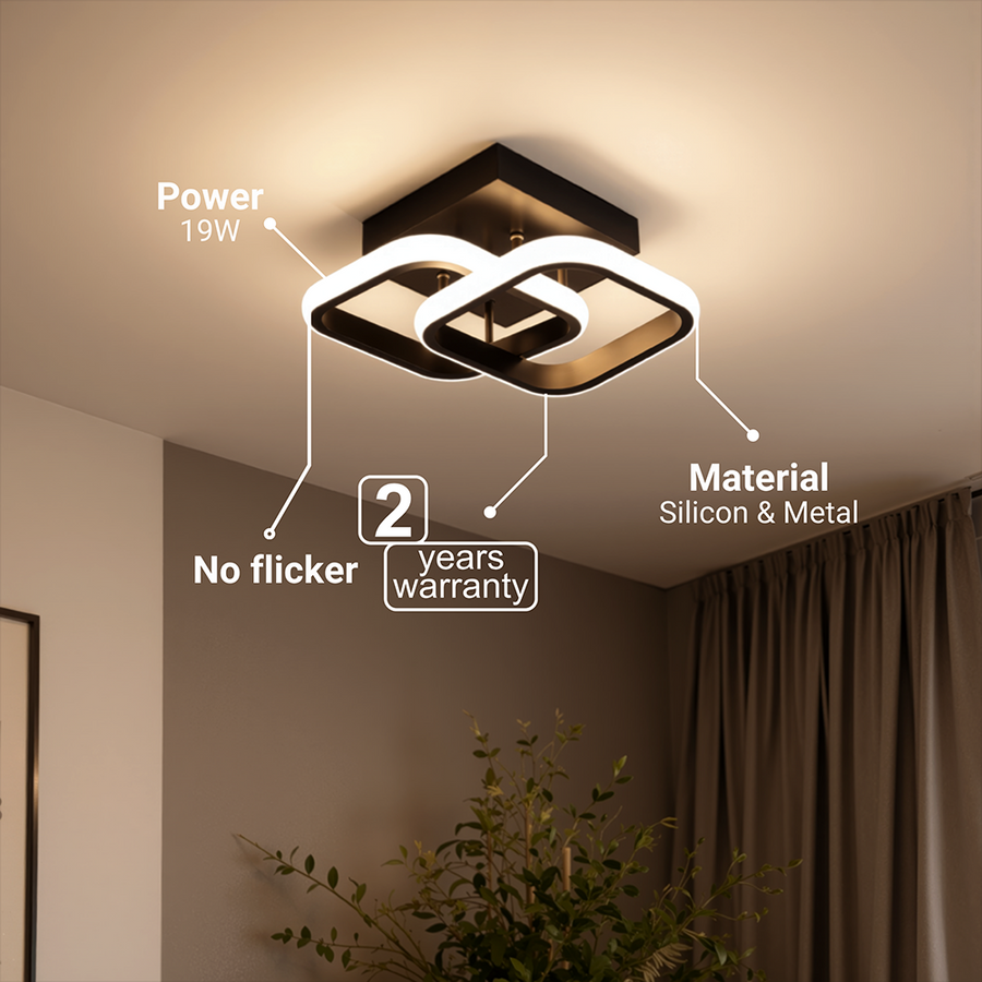 LED lustr VERTEX Matrix překrývající se diamanty, kovové rámy, 24W, 2 diamanty, studené/teplé/neutrální světlo 3000K/4000K/6000K, černý, kov a silikonový LED lustr Výchozí název Alessandro Design