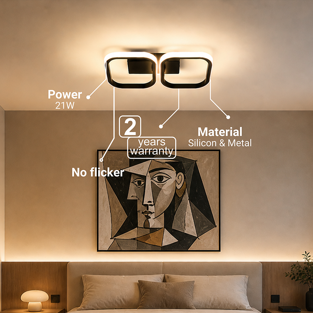 LED lustr VERTEX 21W, 2 čtvercové, lineární, studené/teplé/neutrální světlo, černé LED lustry Výchozí název Alessandro Design