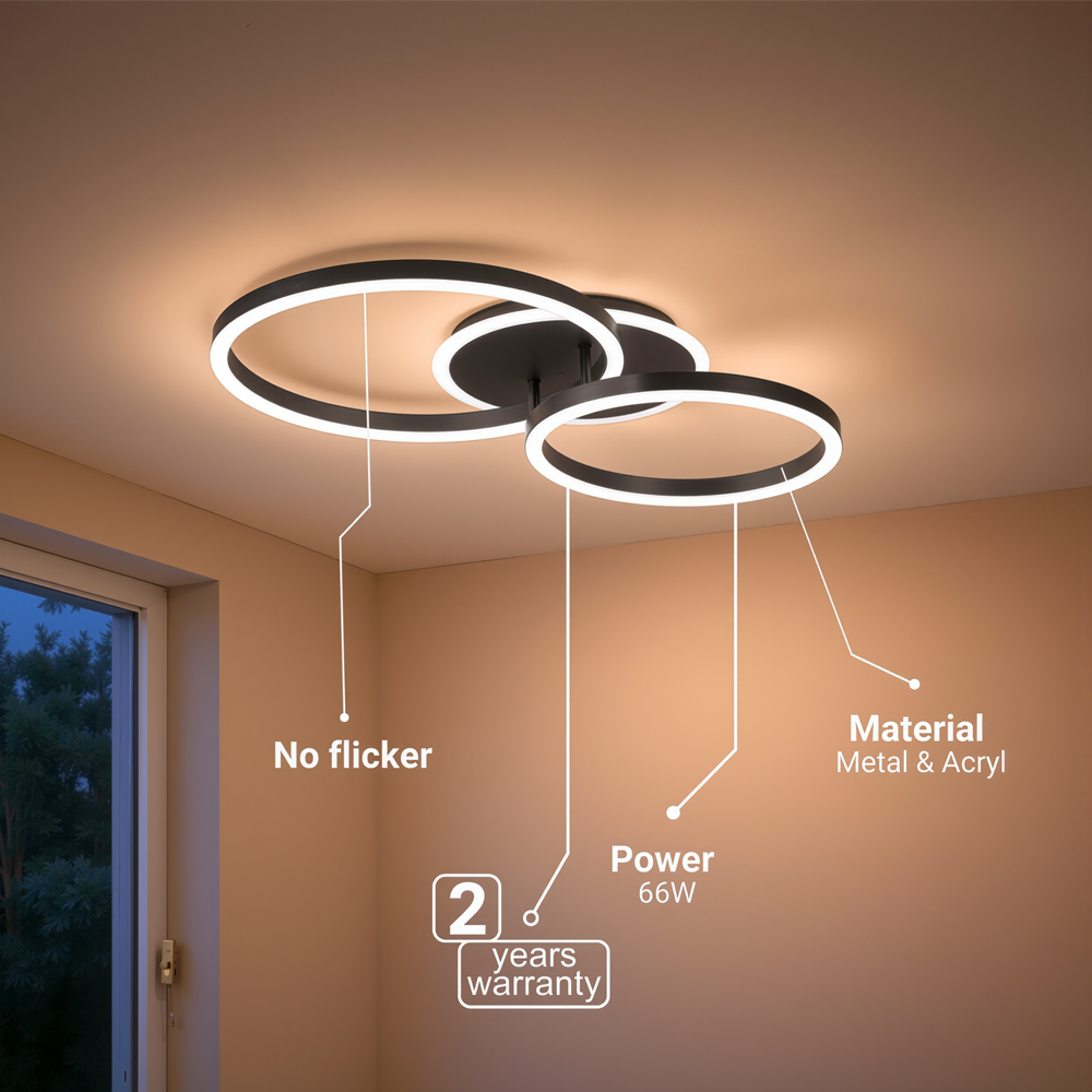 LED lustr s dálkovým ovládáním RINOVA 66W, 2 kruhy, studené/teplé/neutrální světlo, stmívatelné, černé LED lustry s dálkovým ovládáním Výchozí název Alessandro Design