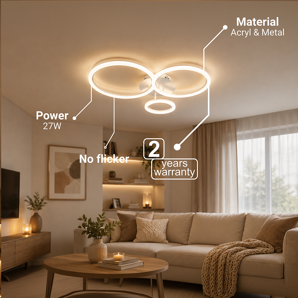 LED lustr s dálkovým ovládáním BETTY 40W, 3 kruhy, studené/teplé/neutrální světlo, stmívatelné, bílé, kovové a akrylové LED lustry s dálkovým ovládáním Výchozí název Alessandro Design