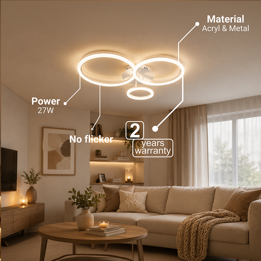 LED lustr s dálkovým ovládáním BETTY 40W, 3 kruhy, studené/teplé/neutrální světlo, stmívatelné, bílé, kovové a akrylové LED lustry s dálkovým ovládáním Výchozí název Alessandro Design