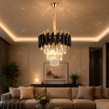 Křišťálový lustr VERSAILLES Petito 3xE14, průměr 30 cm, lesklá zlatá a černá, nastavitelná výška Křišťálový lustr Výchozí název Alessandro Design