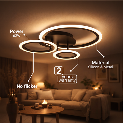 LED lustr s dálkovým ovládáním BETTY 40W, 3 kruhy, studené/teplé/neutrální světlo, stmívatelné, černé LED lustry s dálkovým ovládáním Výchozí název Alessandro Design