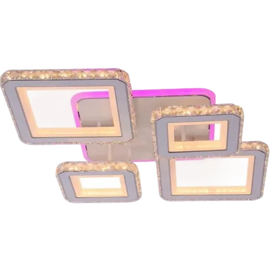 LED lustr s dálkovým ovládáním a krystalem QUADRIS RGB, 96W, 4 čtverce, studené/teplé/neutrální světlo, stmívatelné, bílý LED lustr s dálkovým ovládáním Výchozí název Alessandro Design