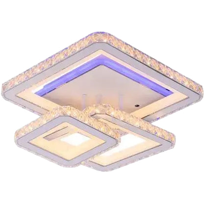 LED lustr s dálkovým ovládáním a krystalem LEILA 87W, 3 čtverce, studené/teplé/neutrální světlo, stmívatelné, bílý LED lustr s dálkovým ovládáním Výchozí název Alessandro Design