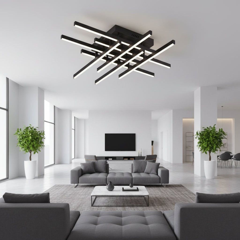 LED lustr s dálkovým ovládáním LINEX, 108W, 8 prvků, studené/teplé/neutrální světlo, stmívatelné, černé LED lustry s dálkovým ovládáním Výchozí název Alessandro Design