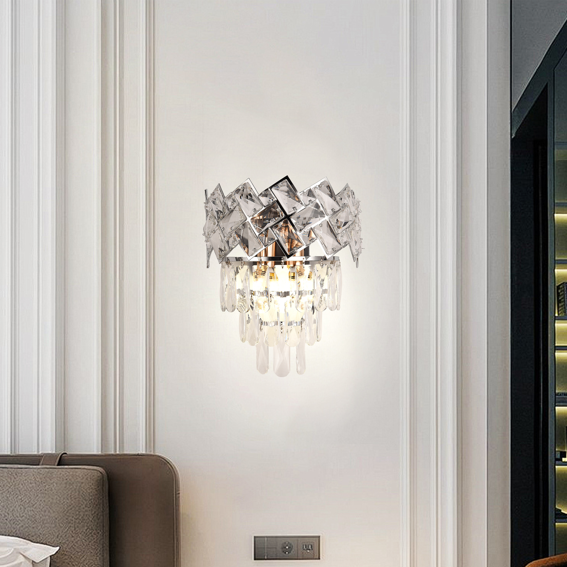 WINDSOR Cristal nástěnné svítidlo, 2x E14, lesklý chrom Vnitřní nástěnná svítidla Výchozí název Alessandro Design