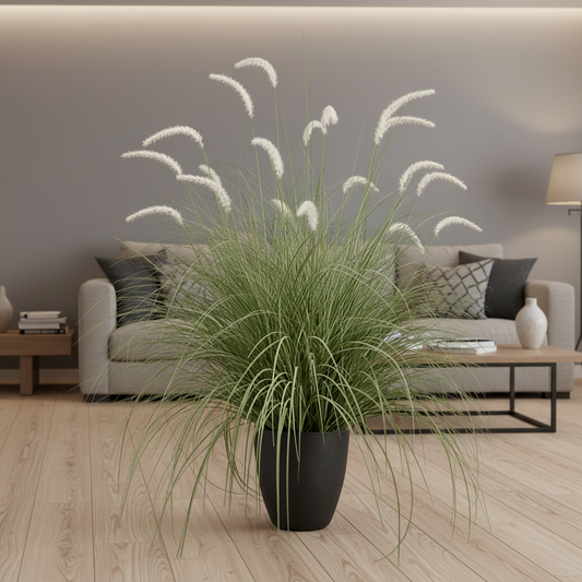 Planta Artificială Iarbă Ornamentală Tip Coadă de Vulpe, 120cm, Iarbă curbată și Spice, Verde si Alba, Fara Ghiveci