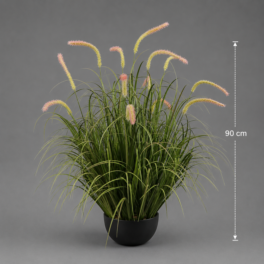 Planta Artificială Iarbă Ornamentală Tip Coadă de Pisicǎ, 90 cm, 13 tulpini, Iarbă curbată și Spice, Verde, Fara Ghiveci
