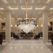 Candelabru Cristal AURUM Magno 12xE14, Diametru 60cm, Inaltime 40cm, Auriu Lucios, Inaltime Reglabila, Design Elegant