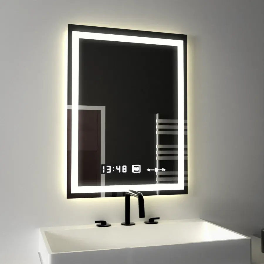 Obdélníkové LED zrcadlo, 45x60 cm, Verite MotionGlow Marcello, systém odmlžování, hodiny a teploměr, stmívatelná Marcello zrcadla Výchozí název Alessandro Design