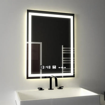 Obdélníkové LED zrcadlo, 45x60 cm, Verite MotionGlow Marcello, systém odmlžování, hodiny a teploměr, stmívatelná Marcello zrcadla Výchozí název Alessandro Design