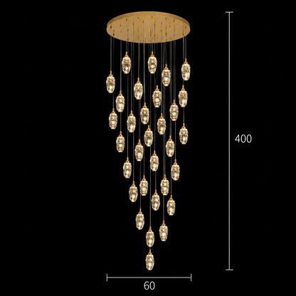 Závěsný křišťálový LED lustr, Justinian, Průměr 60 cm, Nastavitelná výška, Zlato, Kov a Křišťál