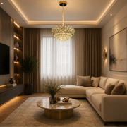 Candelabru Cristal BANO Eleganza, 60W, 7xE14,  Inaltime Reglabila, Metal si Cristal, Auriu
