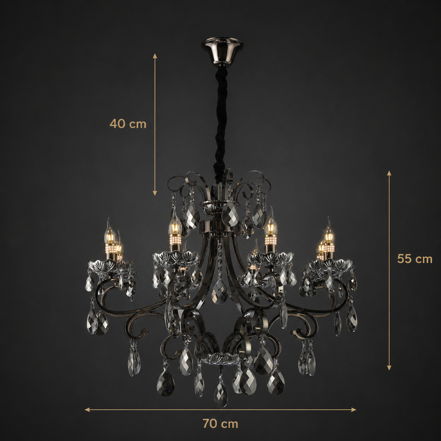 Candelabru Cristal BARO Magno, Φ70cm, 6xE14, Inaltime Reglabila, Metal si Cristal, Negru