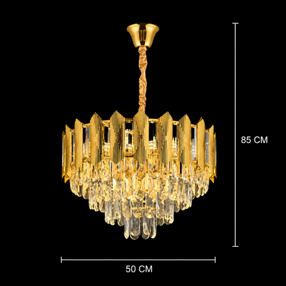 Křišťálový lustr BUCKINGHAM Eleganza 8x E14, Průměr 50cm, Lesklý zlatý, Nastavitelná výška