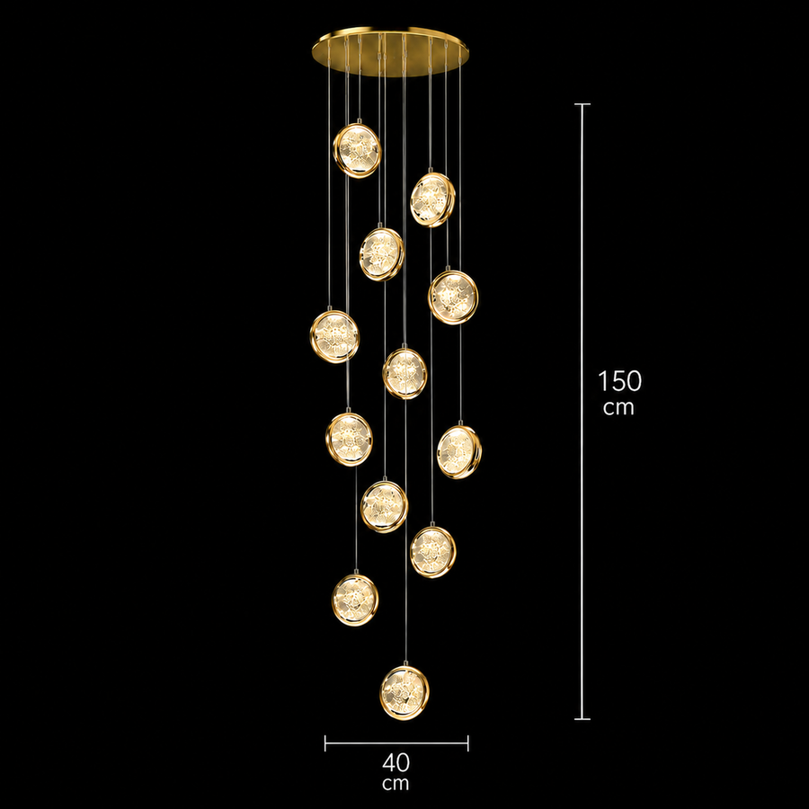 Závěsný křišťálový LED lustr, Justinian, Průměr 60 cm, Nastavitelná výška, Zlato, Kov a Křišťál