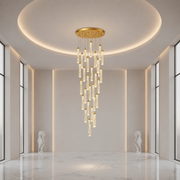 Závěsný křišťálový LED lustr, Justinian, Průměr 60 cm, Nastavitelná výška, Zlato, Kov a Křišťál