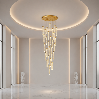Závěsný křišťálový LED lustr, Justinian, Průměr 60 cm, Nastavitelná výška, Zlato, Kov a Křišťál