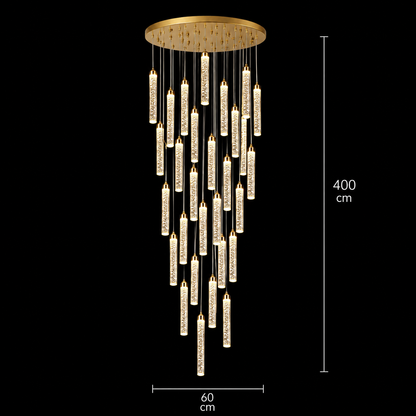 Závěsný křišťálový LED lustr, Justinian, Průměr 60 cm, Nastavitelná výška, Zlato, Kov a Křišťál