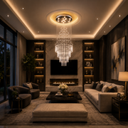 LED křišťálový lustr 80W AUGUSTA Gold, průměr 50 cm, výška 200 cm, model žebříku