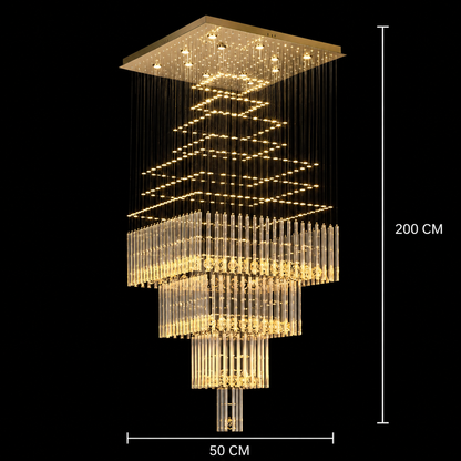 LED křišťálový lustr 80W FLORENTIA Gold, průměr 50 cm, výška 200 cm, model žebříku