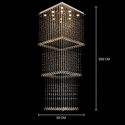 LED křišťálový lustr 80W PALATINA Gold, Průměr 50cm, Výška 200cm, Model žebříku