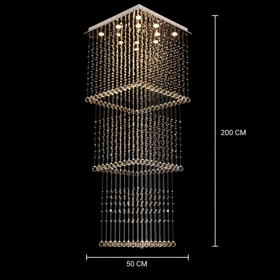 LED křišťálový lustr 80W PALATINA Gold, Průměr 50cm, Výška 200cm, Model žebříku