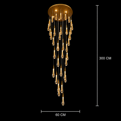 Závěsný křišťálový LED lustr, 39W, Justinian, Průměr 60 cm, Nastavitelná výška, Zlato, Kov a Křišťál