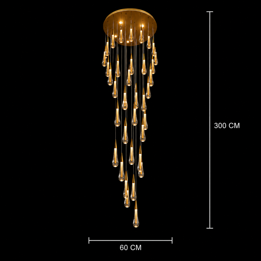 Závěsný křišťálový LED lustr, 39W, Justinian, Průměr 60 cm, Nastavitelná výška, Zlato, Kov a Křišťál