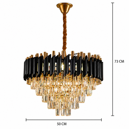 Křišťálový lustr VERSAILLES Eleganza 8x E14, Průměr 50cm, Černá, Lesklá zlatá, Nastavitelná výška