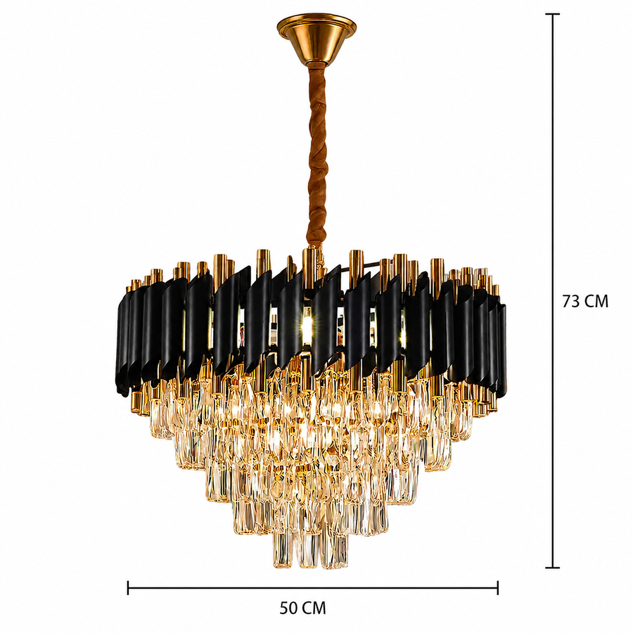 Křišťálový lustr VERSAILLES Eleganza 8x E14, Průměr 50cm, Černá, Lesklá zlatá, Nastavitelná výška