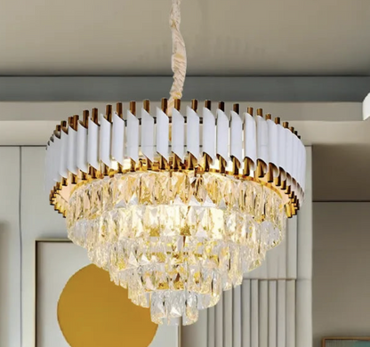 Candelabru Cristal VERSAILLES Magno 8x E14, Diametru 60cm, Auriu Lucios si Alb, Inaltime Reglabila Candelabre Cristal Default Title Alessandro Design