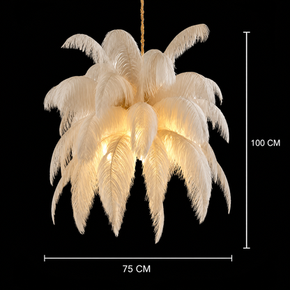 Moderní Minoss Lustr, Peří, 1xE27, Průměr 75cm, Krém
