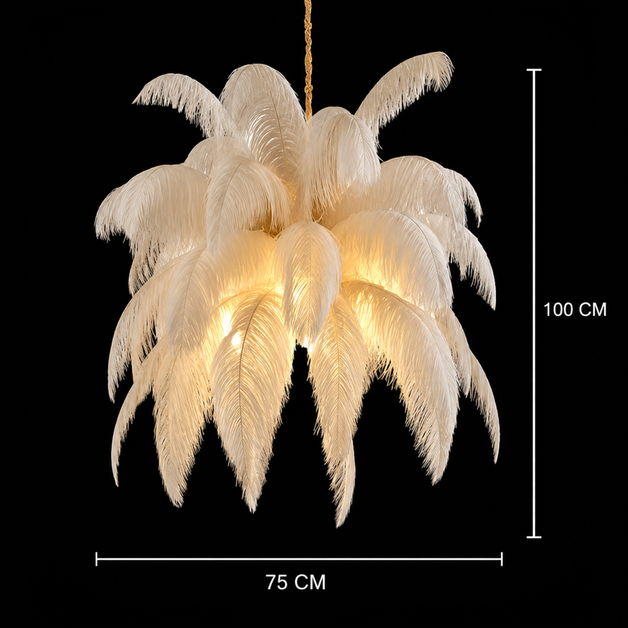 Moderní Minoss Lustr, Peří, 1xE27, Průměr 75cm, Krém