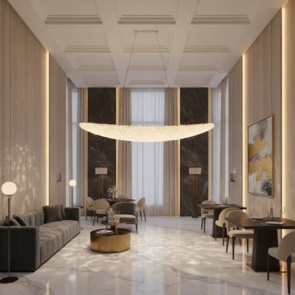 Candelabru Modern cu Cristal, Telecomanda, PRAGA, 125W, Lumina Calda/Neutra/Rece, Lungime 160 cm, Auriu, Inaltime reglabila