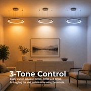 Závěsný LED lustr s dálkovým ovládáním, K9 Crystals, 80W, 3 kruhy, studené/teplé/neutrální světlo, stmívatelný, černý, výškově nastavitelný
